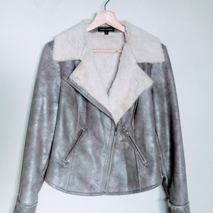 Express Faux Fur Lined Metallic Moto Jacket